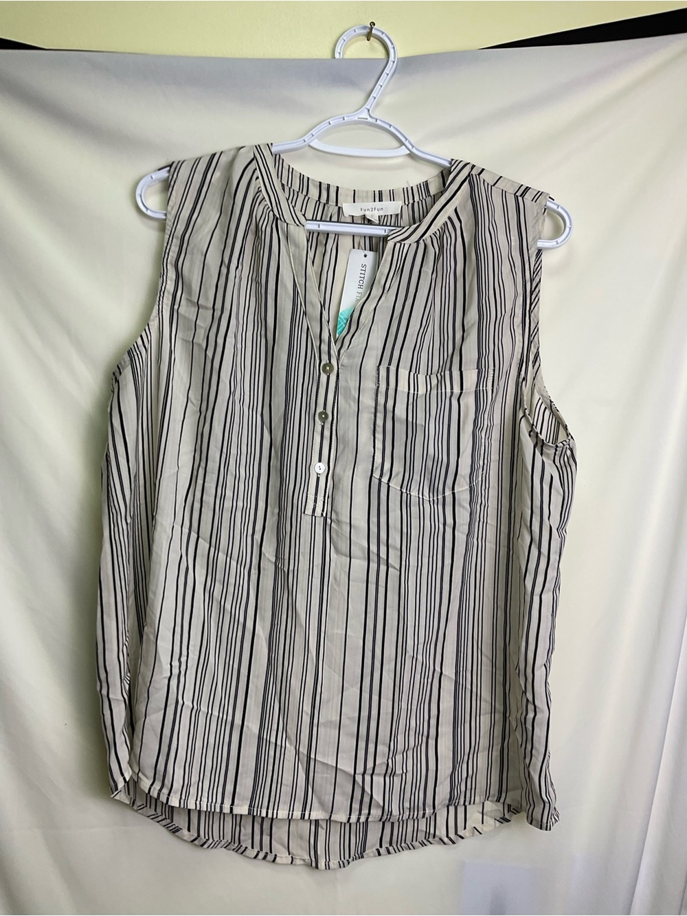 fun 2 fun Winona Striped Pocket Tank Top - Off-White and Black